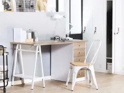 Beliani Tyopoyta 5 Laatikkoa Hylly Vaalea Puu/Valkoinen 140 X 60 Cm Heber Flash Sale