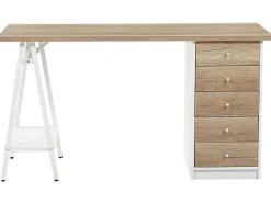 Beliani Tyopoyta 5 Laatikkoa Hylly Vaalea Puu/Valkoinen 140 X 60 Cm Heber Flash Sale