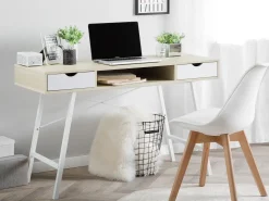 Beliani Tyopoyta 2 Laatikkoa Hylly Vaalea Puu/Valkoinen 120 X 48 Cm Clarita Best Sale