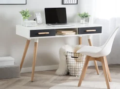 Beliani Tyopoyta 2 Laatikkoa Hylly Valkoinen/Harmaa 120 X 45 Cm Frisco Cheap