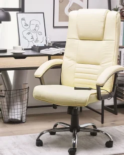 Beliani Tyotuoli Keinonahka Hierova Vaalea Beige Comfort Ii New