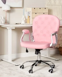 Beliani Tyotuoli Keinonahka Vaaleanpunainen Princess Outlet