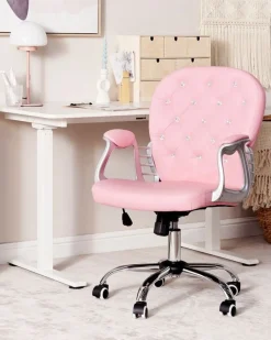 Beliani Tyotuoli Keinonahka Vaaleanpunainen/Hopea Princess Cheap