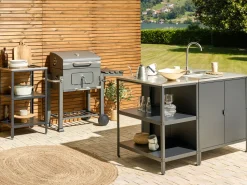 Beliani Ulkokeittion Saareke Teras 2 Hyllya Musta 80 X 50 Cm Vilama Clearance