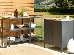 Beliani Ulkokeittion Saareke Teras 2 Hyllya Musta 80 X 50 Cm Vilama Clearance