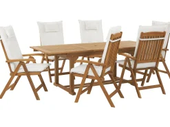 Beliani Ulkoruokailuryhma 6-Istuttava Akaasiapuinen Luonnonvalkoisilla Pehmusteilla Java New