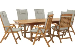 Beliani Ulkoruokailuryhma 6-Istuttava Akaasiapuinen Ruskeanharmailla Pehmusteilla Java Cheap