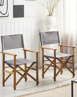 Beliani Vaalea Akaasiapuinen Puutarhatuoli Harmaalla Kankaalla 2 Kpl Cine Cheap