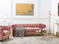 Beliani Vaaleanpunainen Samettiverhoiltu Nojatuoli Chesterfield Outlet