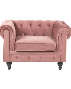 Beliani Vaaleanpunainen Samettiverhoiltu Nojatuoli Chesterfield Outlet