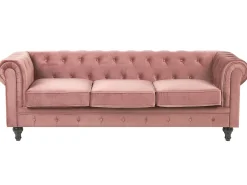 Beliani Vaaleanpunainen Samettiverhoiltu Sohvaryhma Chesterfield Discount