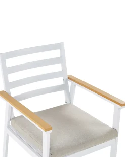 Beliani Valkoinen 4 Kpl Puutarhatuolisetti Beigeilla Tyynyilla Cavoli New