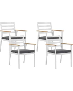 Beliani Valkoinen 4 Kpl Puutarhatuolisetti Tummanharmailla Tyynyilla Cavoli Cheap