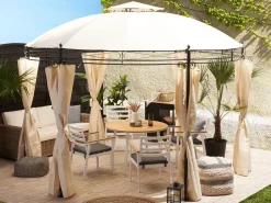 Beliani Valkoinen 4 Kpl Puutarhatuolisetti Tummanharmailla Tyynyilla Cavoli Cheap