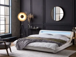 Beliani Vesisanky Keinonahka Led-Valo Valkoinen 160 X 200 Cm Avignon Outlet