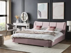 Beliani Vesisanky Sametti Vaaleanpunainen 160 X 200 Cm Nantes Sale