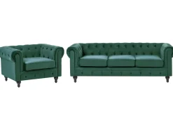 Beliani Vihrea Samettiverhoiltu Sohvaryhma Chesterfield Best