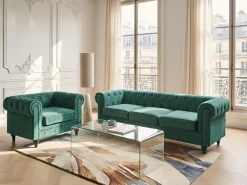 Beliani Vihrea Samettiverhoiltu Sohvaryhma Chesterfield Best