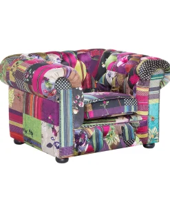 Beliani Violetti Kangasverhoiltu Nojatuoli Tilkkutakkikuviolla Chesterfield New