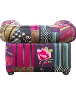 Beliani Violetti Kangasverhoiltu Nojatuoli Tilkkutakkikuviolla Chesterfield New