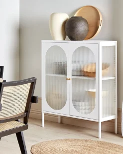 Beliani Vitriinikaappi Teras 2 Ovea 2 Hyllya Valkoinen Sarre Shop