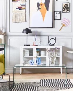 Beliani Vitriinikaappi Teras 3 Ovea 2 Hyllya Valkoinen Newport Flash Sale