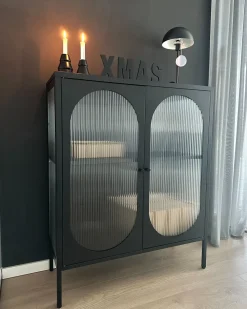 Beliani Vitriinikaappi Teras 2 Ovea 2 Hyllya Musta Sarre Best